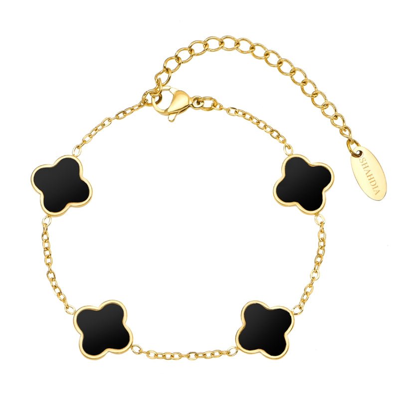 Kleeblatt Armband Schwarz - SHAHDIA