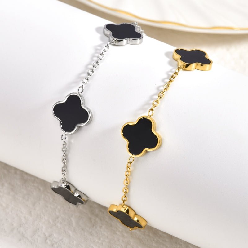 Kleeblatt Armband Schwarz - SHAHDIA