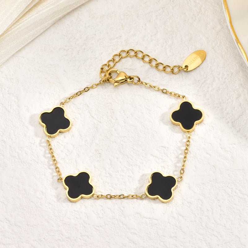 Kleeblatt Armband Schwarz - SHAHDIA