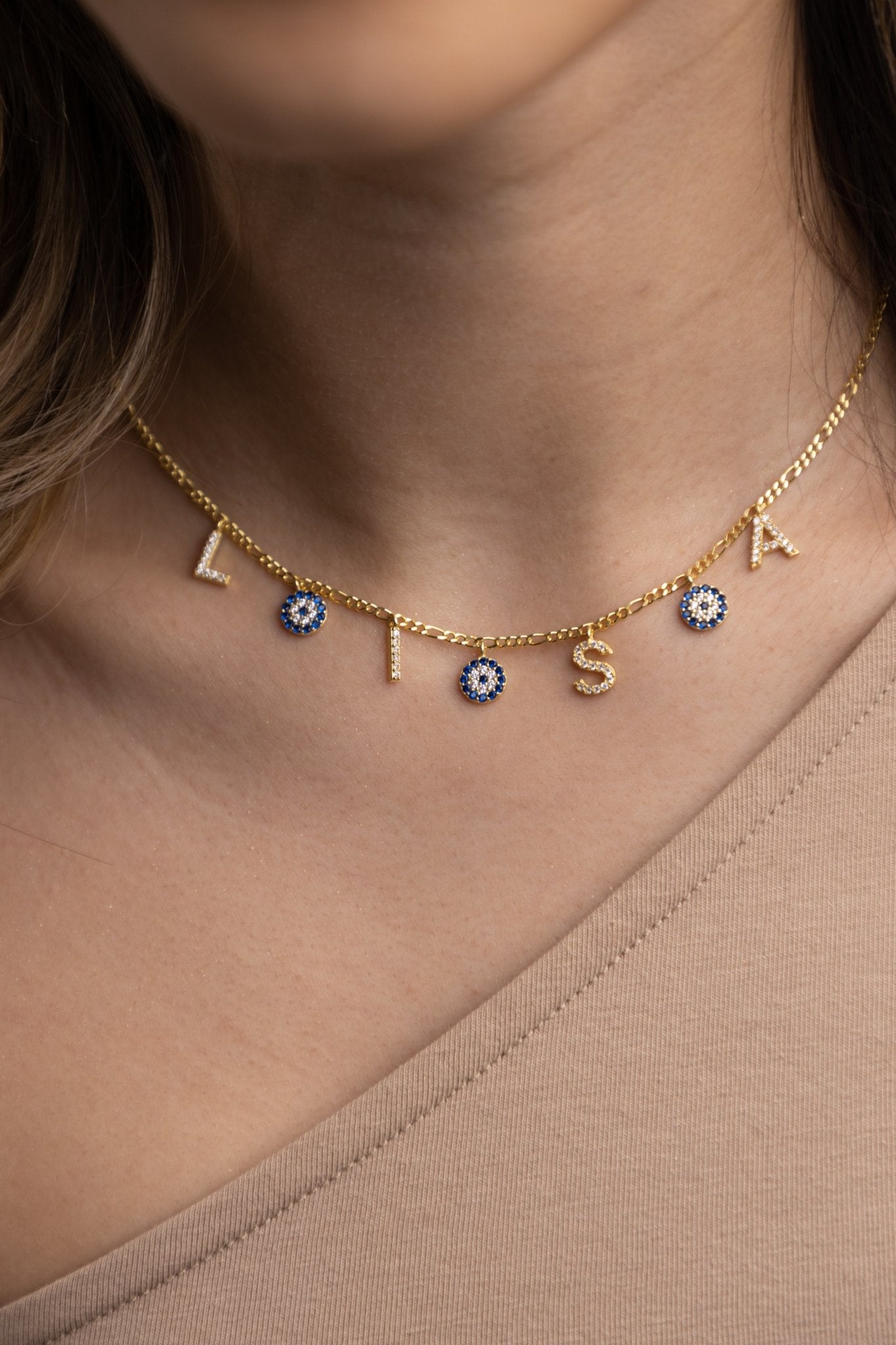 Namenskette Figaro Evil Eye - Shahdia
