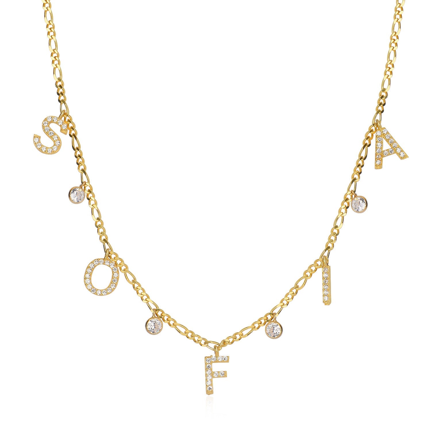 Namenskette "Figaro" (fein) mit Zirkonia steinchen 2 Shahdia